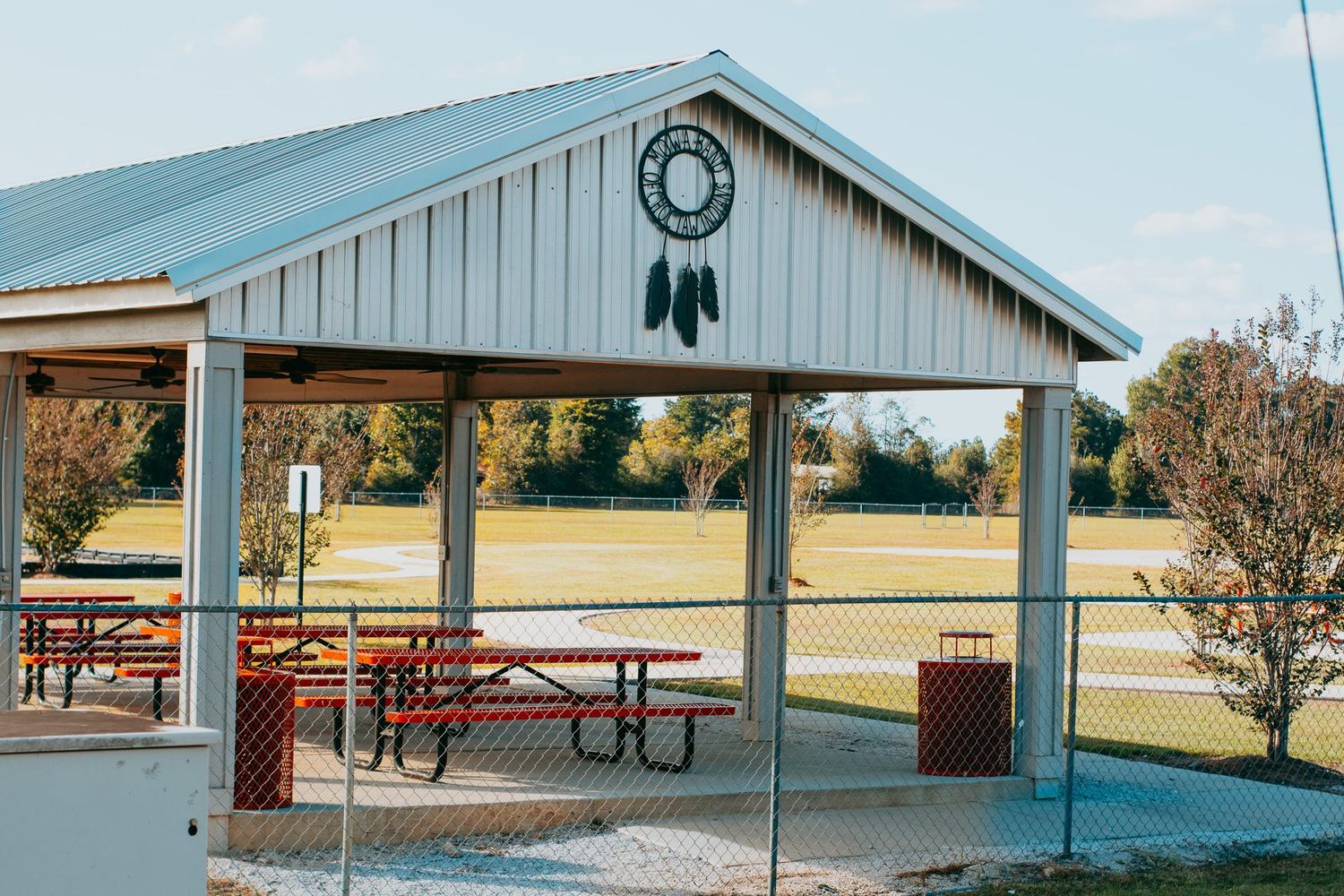 Covered shelter and ball field at the MOWA Choctaw recreation grounds